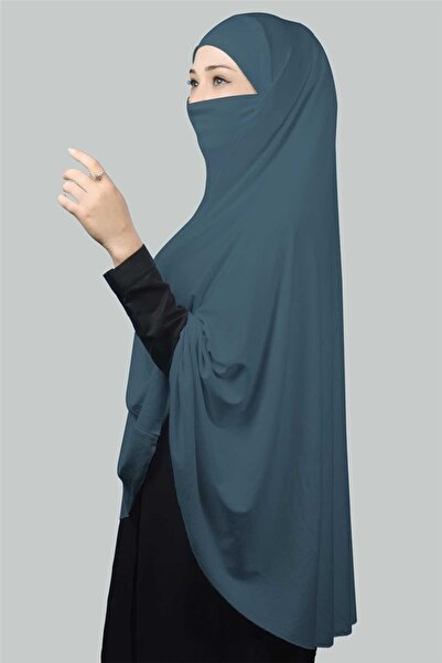 Altobeh Hazır Türban Peçeli Pratik Eşarp Tesettür Nikaplı Hijab - Namaz Örtüsü Sufle (5XL)- Açık Petrol