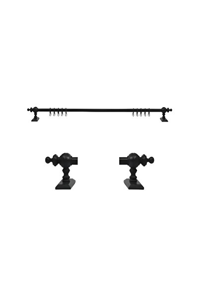 Orlenda Țeavă de Alminiu cu Cap din Lemn Negru Umeraș Cortina Rustic Fără șină 300 Cm