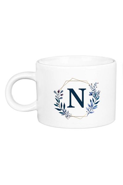 Öz Kupa White N Letter Printed Porcelain Motto Cup