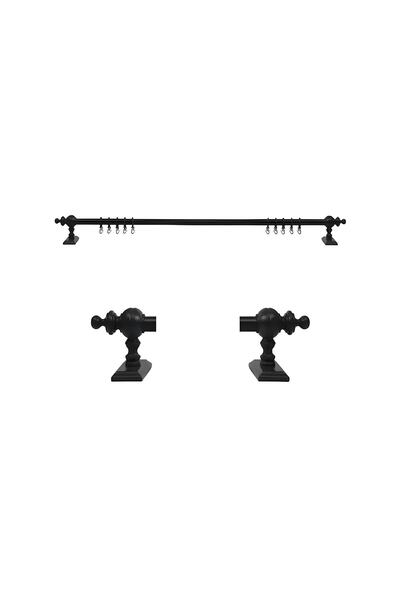 Orlenda Siyah Ahşap Başlıklı Alminyum Boru Rustik Perde Askısı Raysız 150 Cm