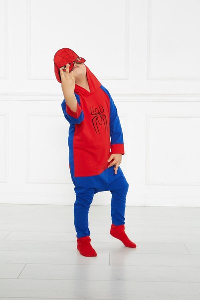 GÖKÇECİK TEKSTİL Children's Spider Jumpsuit Spider Man - Kidsabu Masked Baby Costume