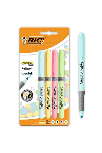 Bic Pastel Highlighter, Cut Point, 4 Different Colors, Pack of 4