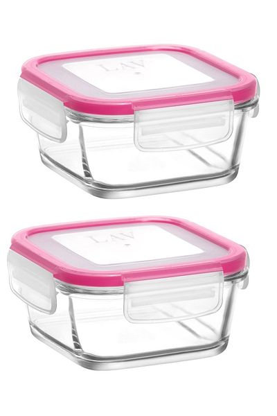 LAV Glass Locked Storage Container Set of 2 Breakfast Frs227 Pink