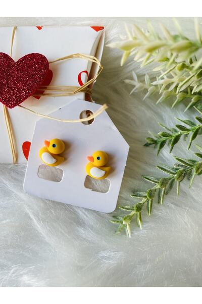 1PARÇAMAVİ Sarı Ördek Çocuk Küpe - Deliksiz Sıkıştırma Klipsli Kız Çocuk Küpesi