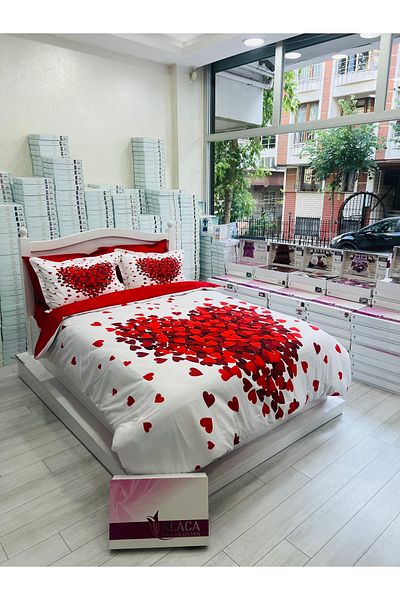 ALACA HOME COLLECTİON 6 Piece Red Dahlia Double Duvet Cover Set