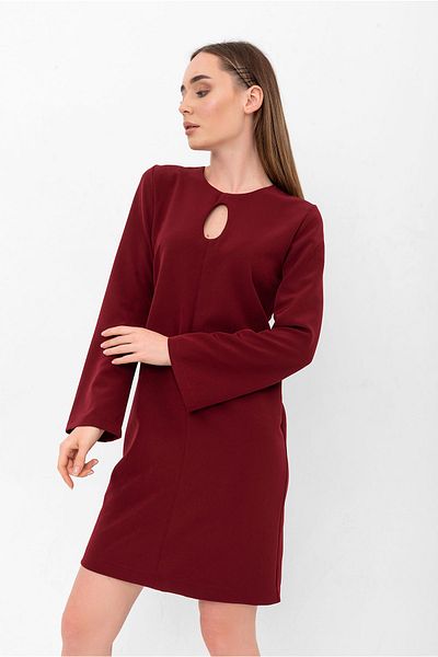 Laranor Burgundy Drop Collar Half Spanish Sleeve Crepe Dress