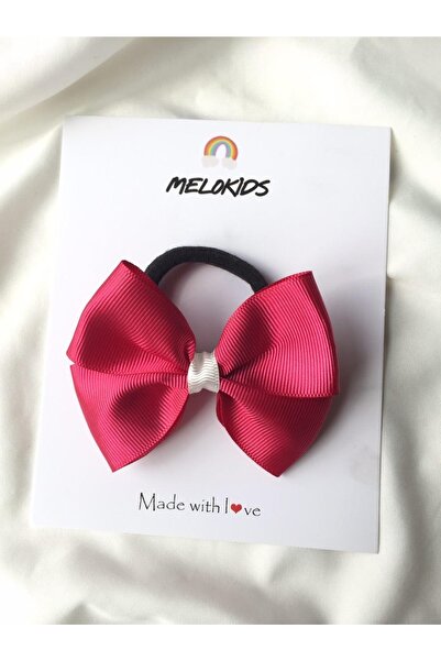 MeloKids Dark Pink Ribbon Large Size Elastic Hair Tie Clip