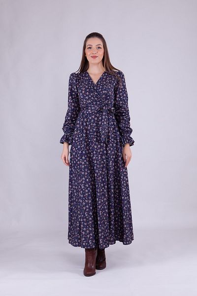Bidoluelbise Rochie de damă din velur cu imprimeu floral, lungime maxi, cu guler dublu, cu mânecă lungă