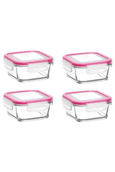 LAV Feyzade Fresco Set of 4 - Pink 375Cc Square Storage Container with Glass Lock
