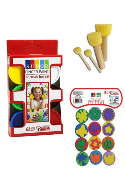 Arthobi Parmak Boyası, 12'li Baskı Eva Şekilli, 4'lü Ponpon Fırça