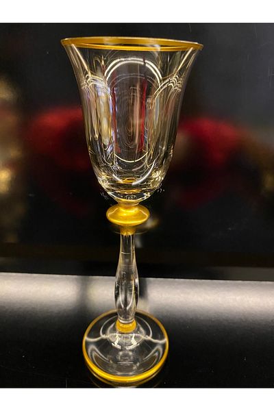 Cemile Bohemia Crystalex Black Smoked Gold Gilt Footed Coffee Glass 60 Ml 6 Pieces Will Be Sent