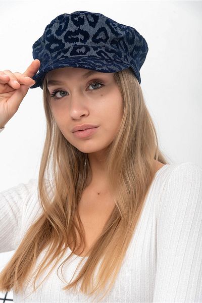 Saria Moda Flock Pattern Leopard Navy Blue Women's Cap