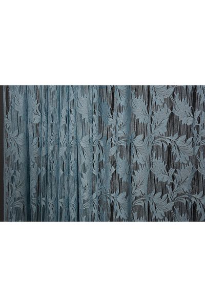 AKÇA TEKSTİL Leaf Model Blue Color Rope Curtain Ready Buttons Sewn Rope Curtain 300*270 Cm