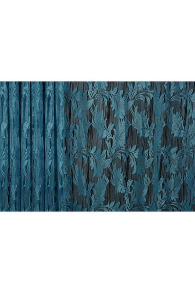 AKÇA TEKSTİL Leaf Model Turquoise Color Rope Curtain Ready-made Buttons Sewn Rope Curtain 300*280 Cm