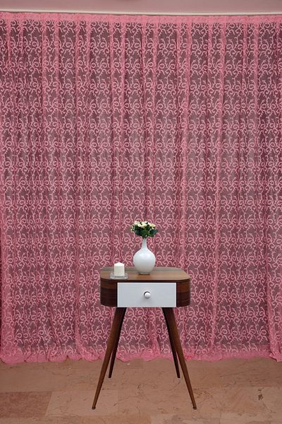 AKÇA TEKSTİL Shawl Pink Color Single Wing Ready Made Planted Pleated Background Curtain 300*260 Cm