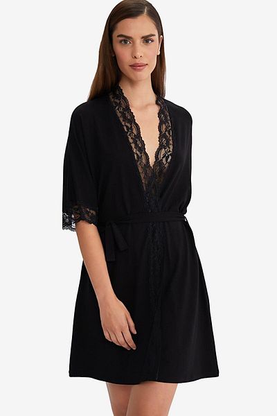 AYYILDIZ 59441 Schwarzes Morgenkleid aus gekämmter Baumwolle