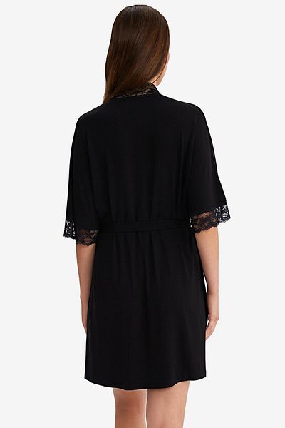 AYYILDIZ 59441 Schwarzes Morgenkleid aus gekämmter Baumwolle
