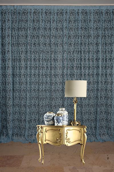 AKÇA TEKSTİL Shawl Blue Color Single Wing Ready-made Planted Pleated Background Curtain 300*260 Cm