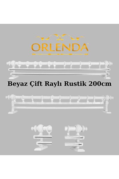 Orlenda Beyaz Ahşap Rustik Perde Askısı - Çift Raylı Rustik Borusu 200 Cm