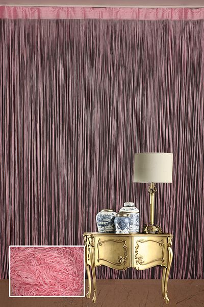 AKÇA TEKSTİL Flat Rope Model Pink Color Rope Curtain Ready-made Buttons Sewn Rope Curtain 300*280 Cm