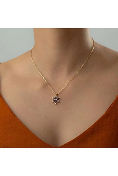 Lapidaria Lotus Kamelya Çiçeği Altın Kaplamalı Zirkon Taşlı Kolye