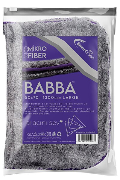 SmartBee Babba Çift Kat Mikrofiber Oto Kurulama Havlusu 50×70 1300gsm – Koyu Gri