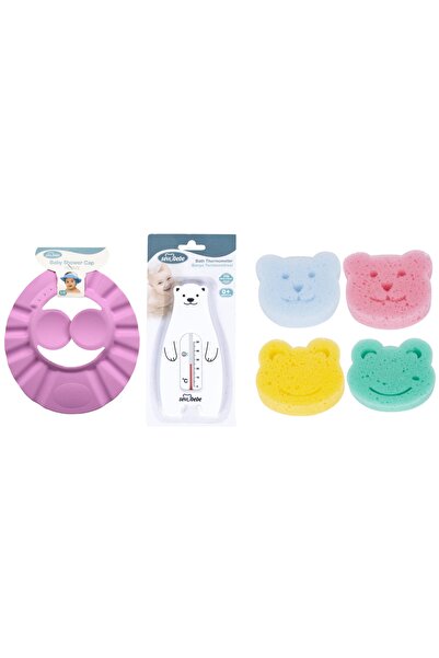 Sevi Bebe طقم حمام الطفل (قبعة حمام + درجة حمام + اسفنجة حمام + مقص مع قبضة)