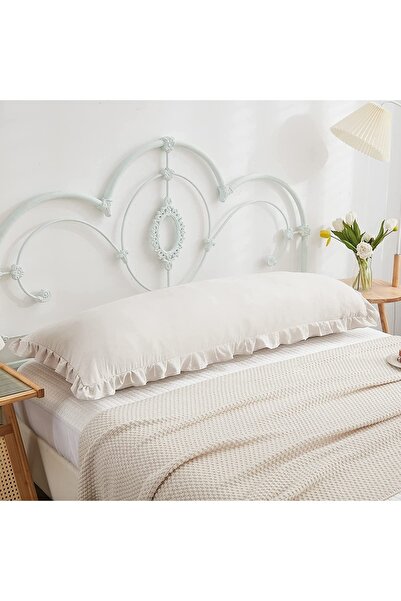 Tinybabyconcept Natural Cotton Beige Long Pillow Case Ruffle Edge Decor Pregnant Pillow 50x135 Cm