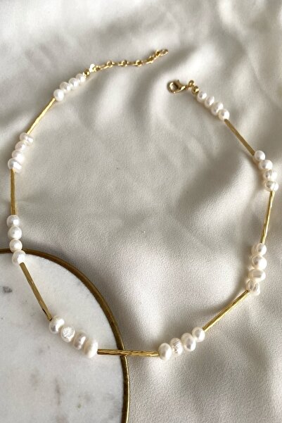 gaila design Doğal Gerçek Incili Altın Kaplama Tasarım Choker Kolye