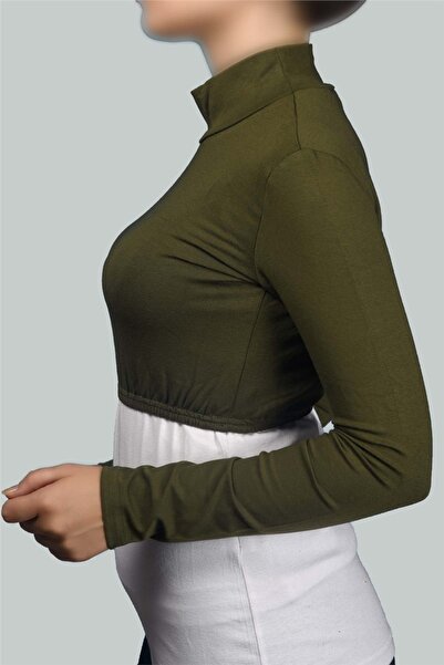 Altobeh Long Sleeve Turtleneck Turtleneck Lycra Combed Cotton Women's Half Body - Khaki