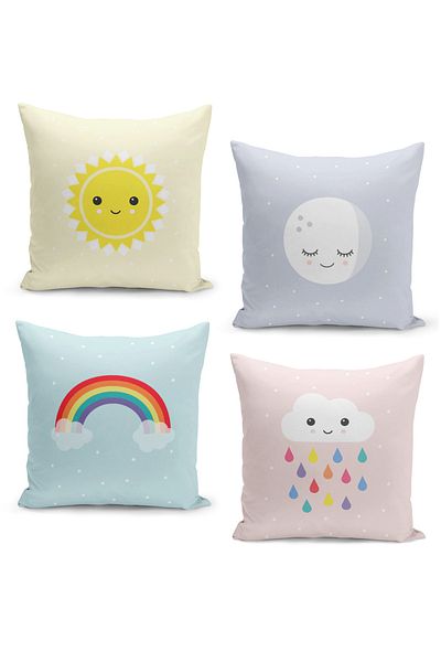 Filamente 4-Piece Throw Pillow Cover Set Kids Baby Room Digital Printed