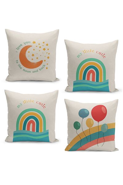 Filamente 4-Piece Throw Pillow Cover Set Kids Baby Room Digital Printed