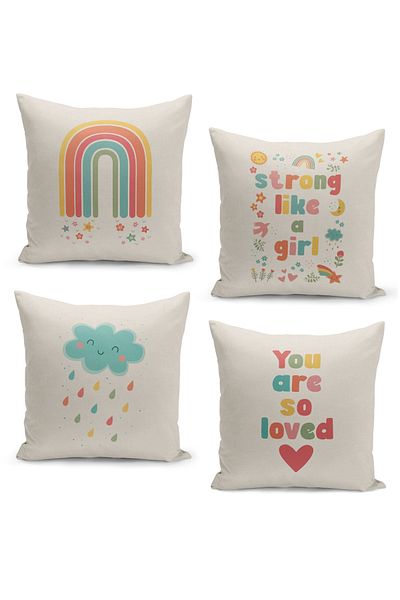 Filamente 4-Piece Throw Pillow Cover Set Kids Baby Room Digital Printed