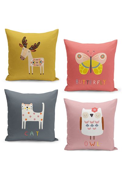 Filamente 4-Piece Throw Pillow Cover Set Kids Baby Room Digital Printed