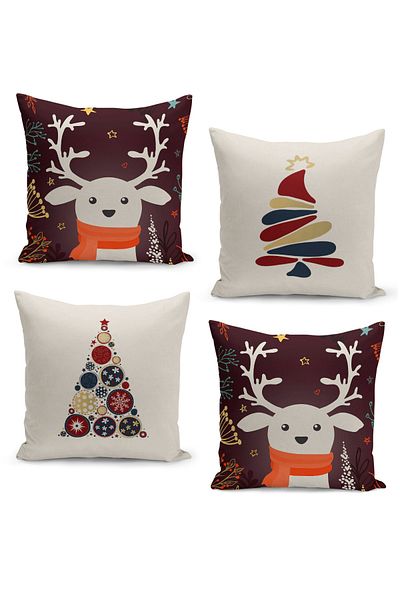 Filamente 4-Piece Throw Pillow Cover Set New Year's Eve Christmas Pattern Double-Sided Digital Printed