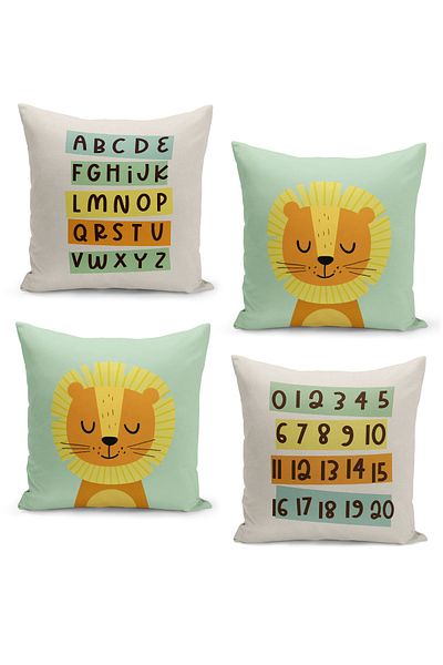 Filamente 4-Piece Digital Printed Throw Pillow Cover Set for Children Baby