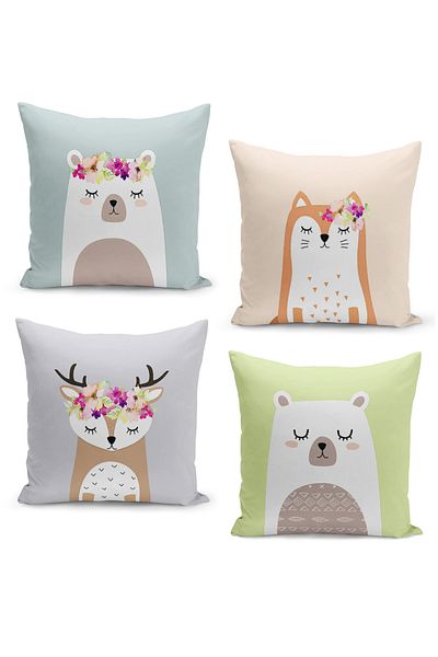 Filamente 4-Piece Throw Pillow Cover Set Kids Baby Room Digital Printed