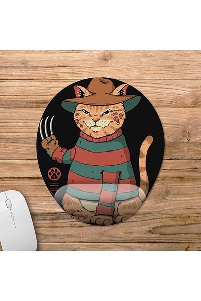 Pixxa نموذج لوحة الماوس لدعم المعصم من Elm Street Cat Freddy - بيضاوي واحد