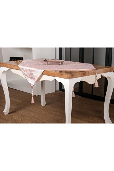 Finezza Belda Kadife Nakışlı Runnerlı Pudra Salon Takımı 5 Parça - 1273