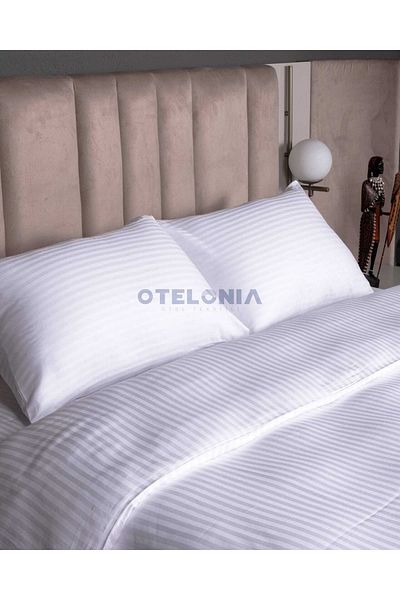 Otelonia Lenjerie de pat dublă, cu dungi elastice, din satin de bumbac alb