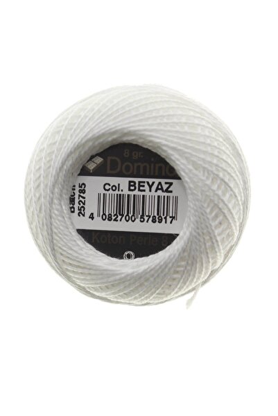 domino خيط تطريز كوتون بيرل 8 جرام رقم: 8 - أبيض