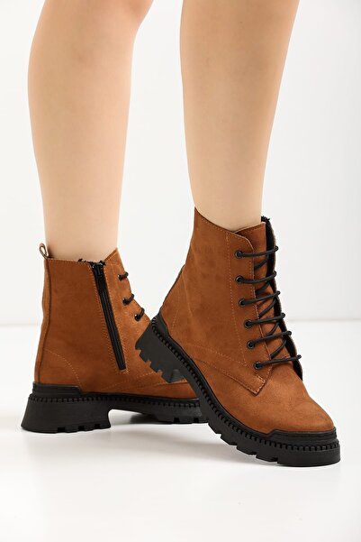 Ayakkabı Ülkesi Bağlı Fermuarlı Kaymaz Taban Taba Renk Kadın Postal Bot