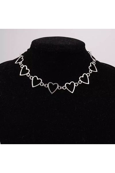 Köstebek Retro Vintage Inline Heart Choker Necklace
