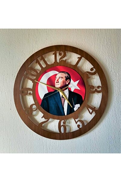 Bilge Lazer Bilge Duvar Saati, Atatürk Detaylı Dekoratif Ahşap Duvar Saati