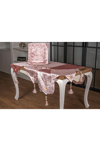 Finezza Set de sufragerie Clair Velvet Embroidered Runner Powder, 5 piese - 1276