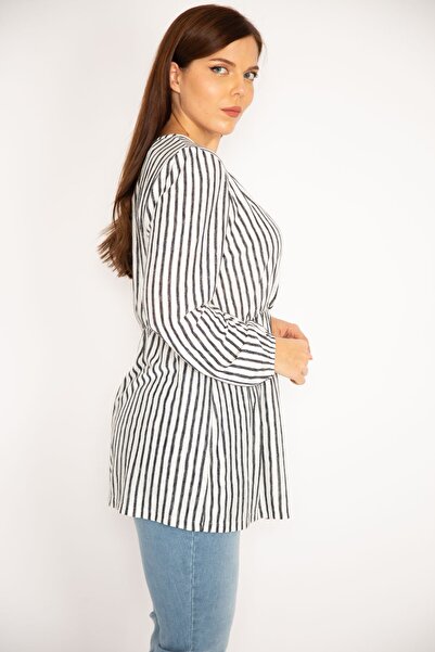 Şans Női, nagy méretű, csontos borítású gallér, csíkos tunika 65n34937