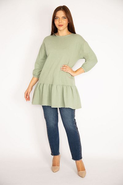 Şans Grüne Damen-Tunika mit Capri-Ärmeln, große Größe, 65n34933