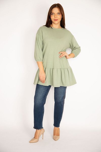 Şans Grüne Damen-Tunika mit Capri-Ärmeln, große Größe, 65n34933