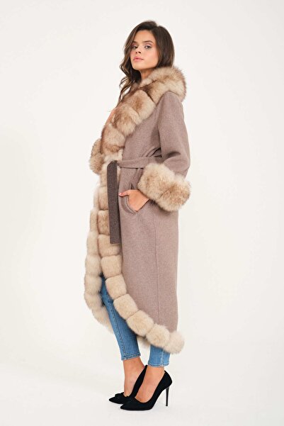 Milano Calvino Sultan Kürklü Alpaka Palto ( Latte Bej)