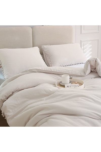 Tinybabyconcept 100% βαμβακερή μαξιλαροθήκη 2 τεμαχίων 50x70 εκ. Λευκή με πομπόν, διακοσμητική, αναπνεύσιμη